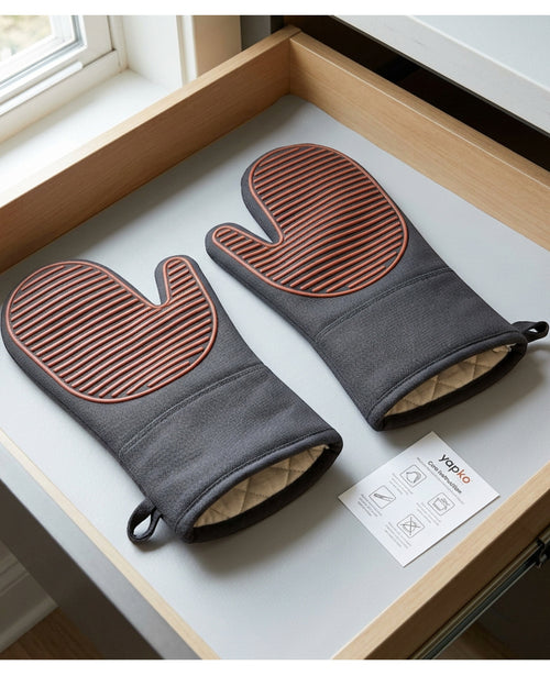 Yapko Ridged Silicone-Surface Oven Mitt Pair Charcoal Terracotta 14 Inch - Lifestyle view