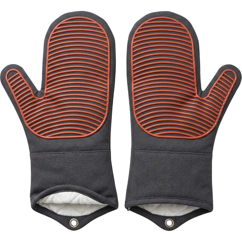 Yapko Ridged Silicone-Surface Oven Mitt Pair Charcoal Terracotta 14 Inch - Product view