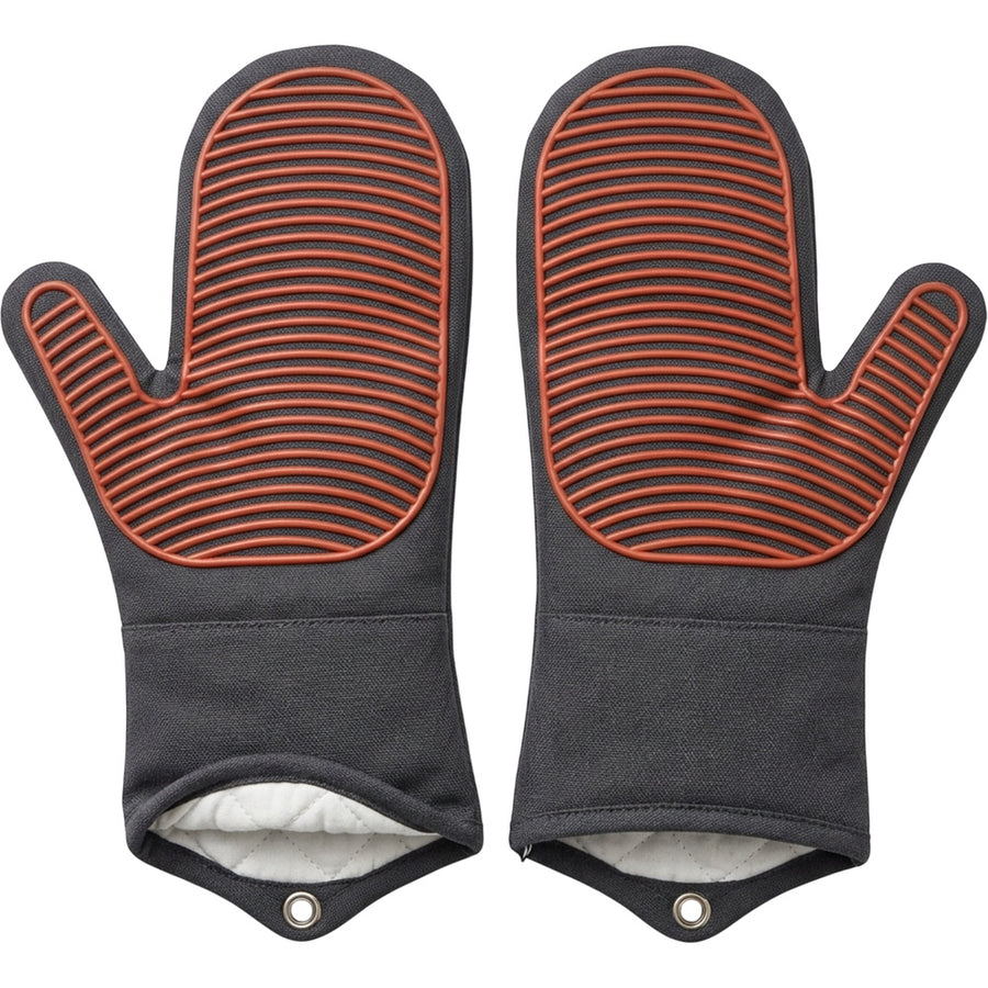 Yapko Ridged Silicone-Surface Oven Mitt Pair Charcoal Terracotta 14 Inch
